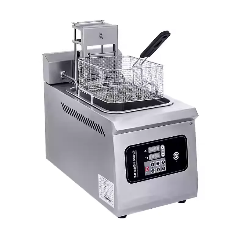 Automatic lifting electric stainless steel new type fryer single slot double basket 14L 3.5kW with timer removable fuel tank