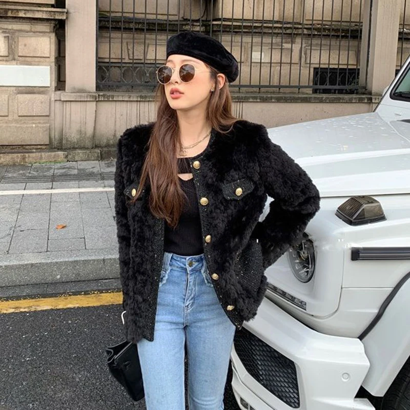 XPQBB Korean Style Lamb Wool Jackets Women 2023 Autumn Winter Thick Warm Faux Fur Coats Ladies White Long Sleeve Plush Outwear