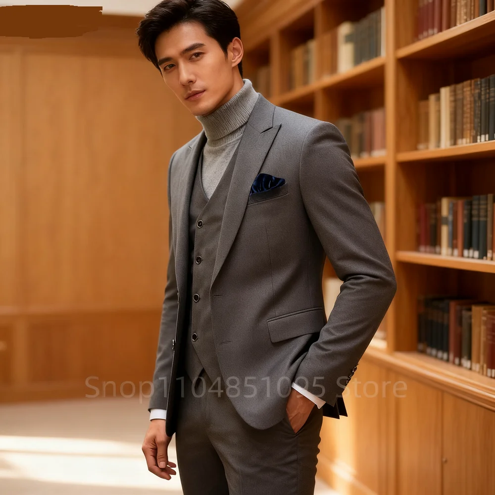 

Solid Color Men's Business Tuxedos Slim Fit Wedding Groomsmen Fashion Lapel Peak Tails Dance Party Ternos Masculinos