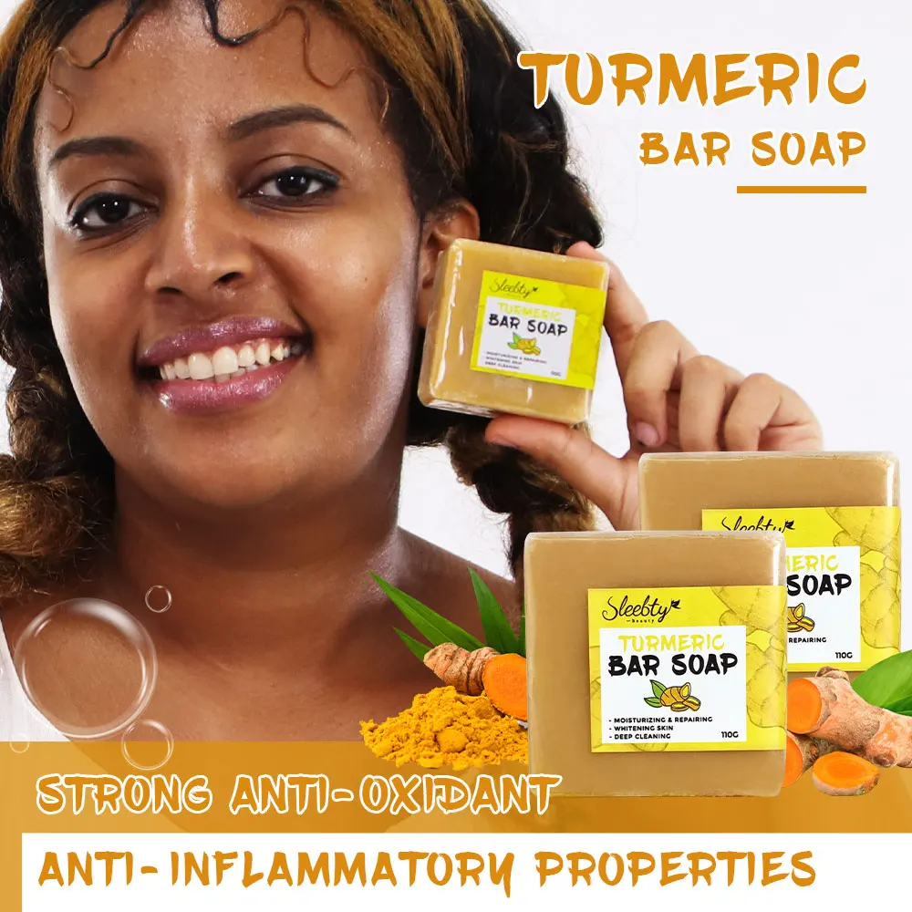 Sleebty Ginger Turmeric Soap Wholesale Organic 100% Pure Natural Handmade Bar For Skin Moisturizing Whitening Acne Treatment