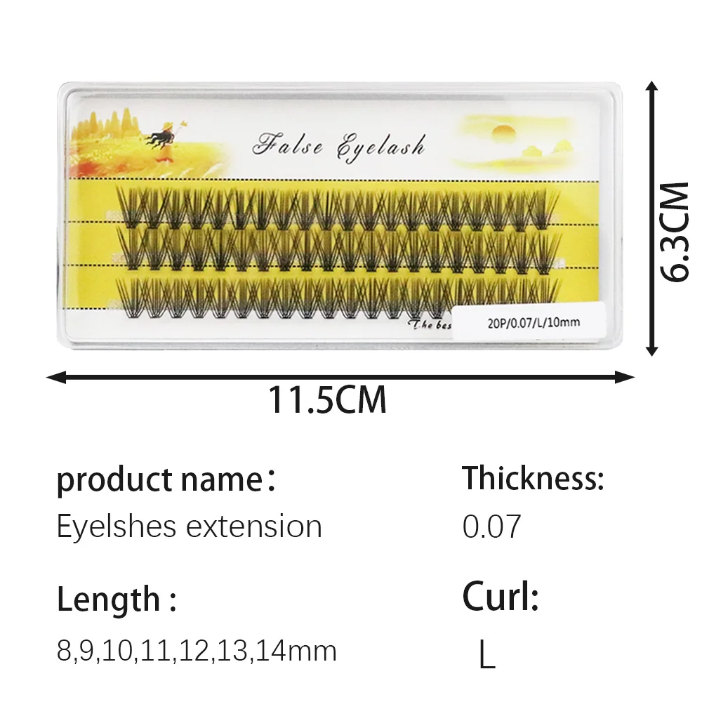 New 20D L-type Cluster Eyelash Extension 1box/60 Bundle 3D Russian Individual Eyelashes Bunches Natural Mink Lashes wholesale