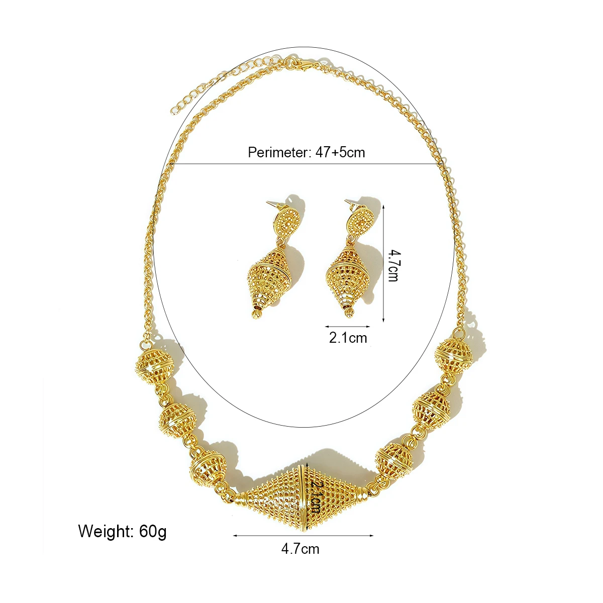 مصر النبيلة نمط الأزياء والمجوهرات مجموعات حزب اكسسوارات الزفاف الذهب اللون الجوف خارج كرات معدنية قلادة طقم من الحلقان
