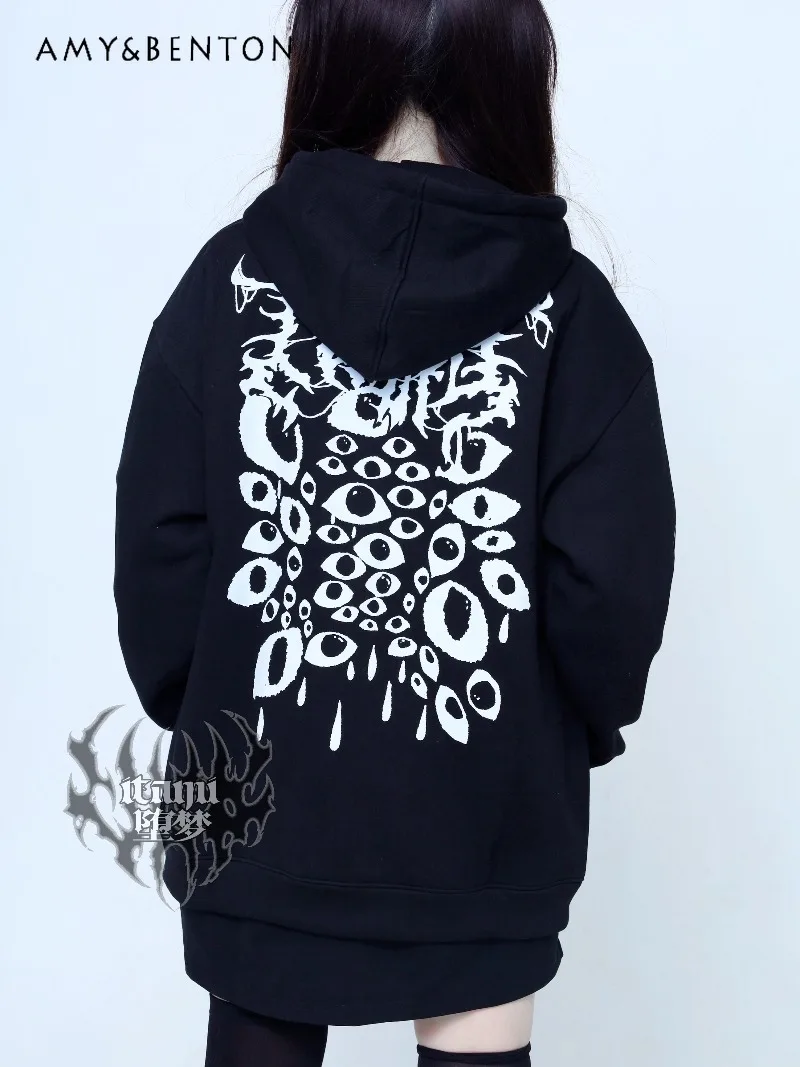 

Original Design Japanese Gothic Print Long Sleeve Hooded Unisex Fleece Sweatshirt Subculture Punk Style Oversized Zip Up Hoodie