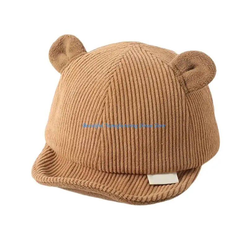 E56A Adorable Baby Bear Hat Soft Corduroy Caps for Infants Aged 6-18 Months Perfect for Sensitive Skin