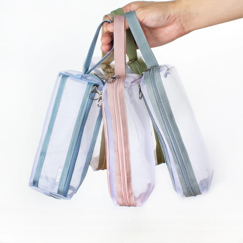 Double Layer Three-dimensional Makeup Brush Eyelinger Toiletry Holder Bag Large Capacity Handle Visible Nylon Stationery Pen Bag