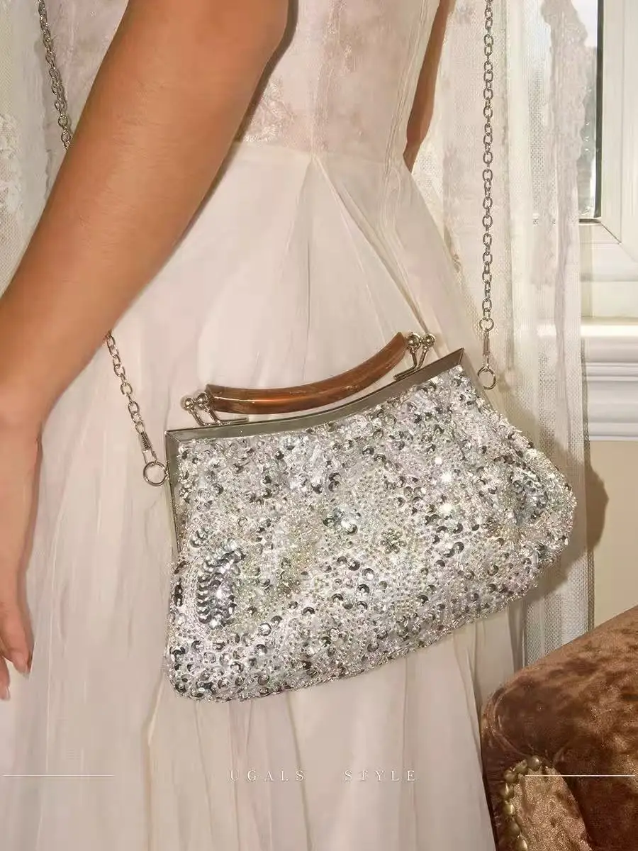 Glitter Shiny Sequins Women Handbag Fashion Beads Beaded Exquisite Evening Bag Wedding Party Clutch Purse Shoulder Crossbody Bag