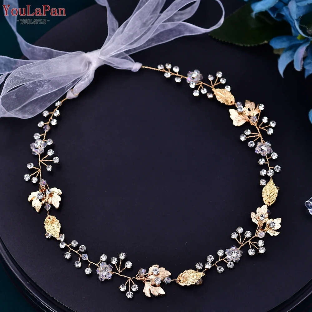 YouLaPan Trendy Bried Hair Band Ślubne akcesoria do włosów Alloy Leaf Bridal Headpiece Golden Color Woman Hair Vine Headband HP122