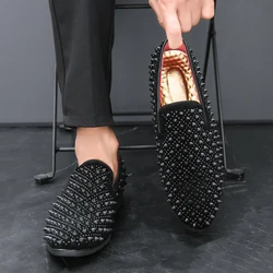 Hairdresser personality trend rivet hot diamond Loafers men's British vintage rhinestone shoe hipster leather shoes
