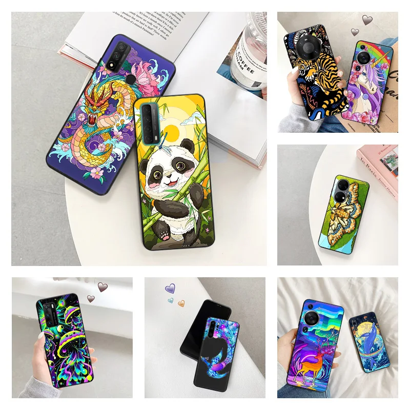 Phone Case for Huawei P30 P Smart P20 P40 Lite Honor X7b X8b X9b Hourglass Phoenix Dragon Moto G30 G31 Soft Black Silicone Cover