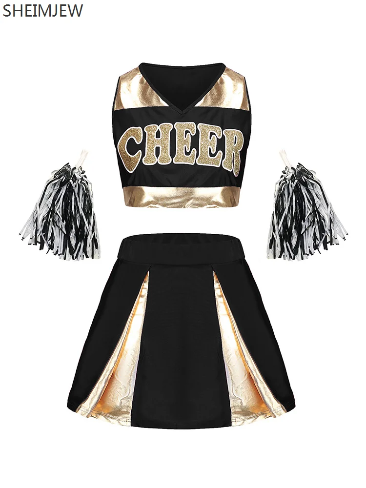 2024 Girls Cheerleader Cosplay Costume Outfit Cheerleading Dance Performance Costumes Printed Splicing Party Dress Up For Women