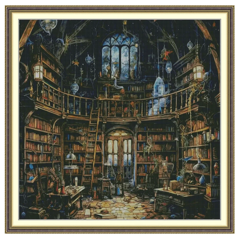 BIG SIZE!! Library Patterns Counted Cross Stitch Set DIY 11CT 14CT 16CT HD Stamped DMC Cross-stitch Kit Embroidery Needlework