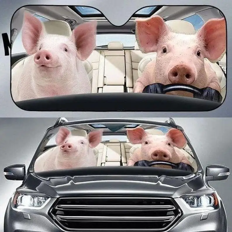 

Pink Pig Drive Car Windshield Sunshade For Pigs Lover Windshield Sunshade Oxford Cloth