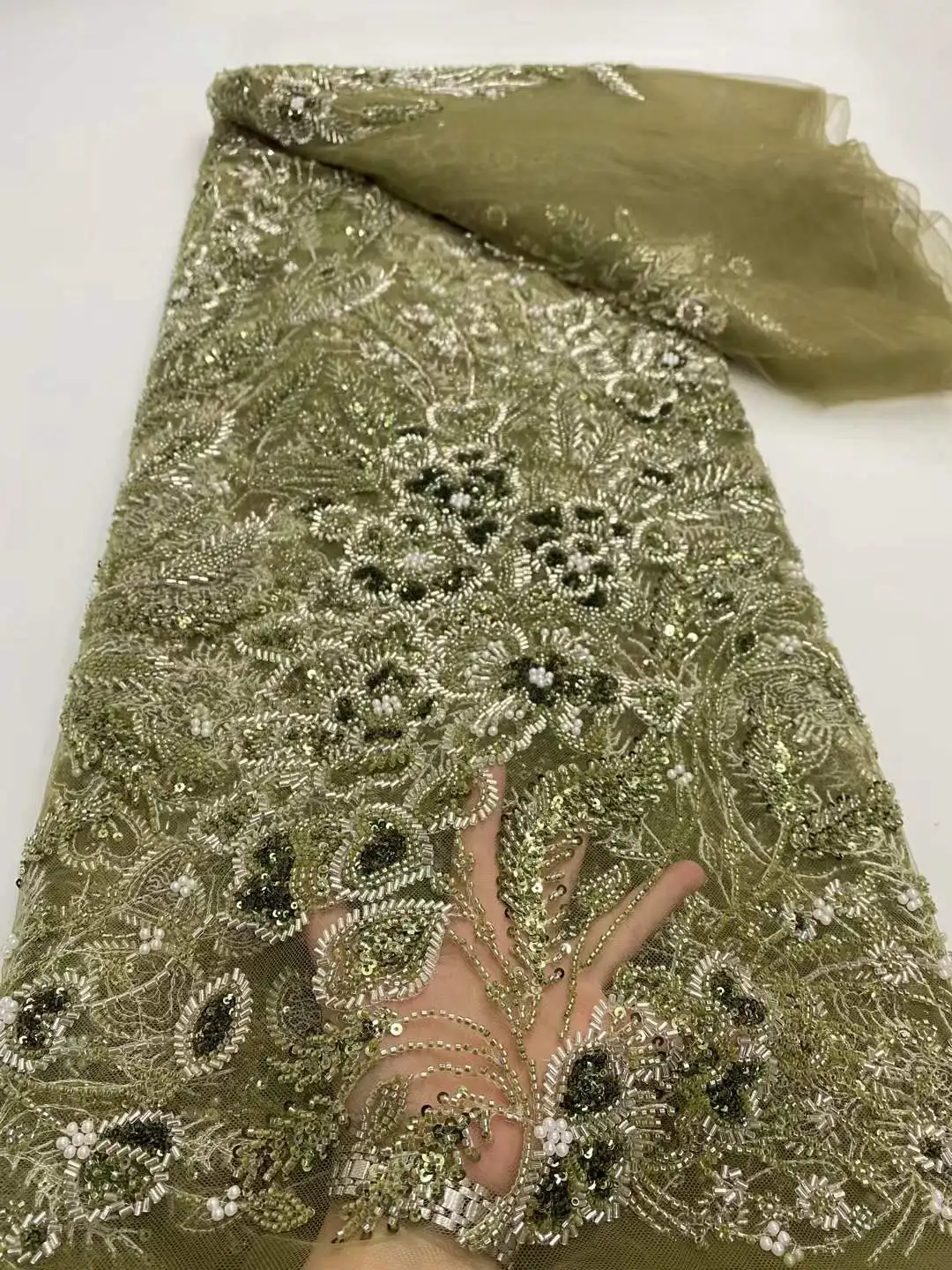 แอฟริกันHeavyลูกปัดผ้าลูกไม้ 2025 คุณภาพสูงไนจีเรียSequinsเจ้าบ่าวลูกไม้ภาษาฝรั่งเศสคําTulleผ้าสําหรับชุดปาร์ตี้เย็บDP