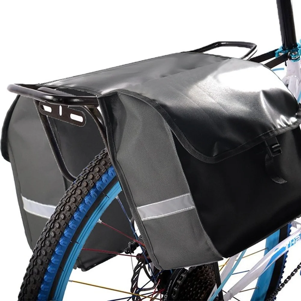Bicycle Pannier Bag With Reflective Strips, Oxford Cloth Storage Carrier Bag 13.8 X 5.1 X 12.6 Inches Cycling Accessories