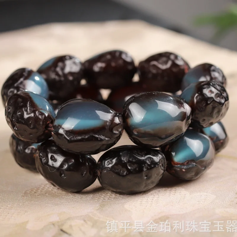 

Live Streaming Hot-Selling Second Generation Old Leather Blue Amber Bracelet for Men and Women Fashion Amber Bracelet Jewelry Bi