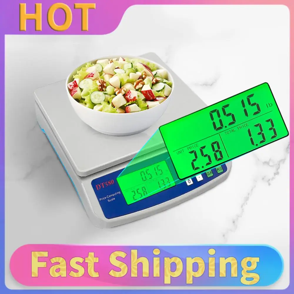 

Коммерческие весы для продуктов 30 кг/1 г с ЖК-дисплеем, функцией подсчета монет, многофункциональные, из нержавеющей стали, для мяса и овощей