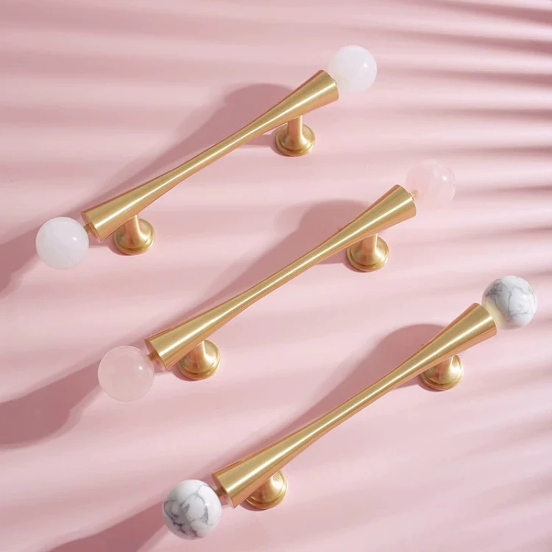 light luxury French high-end  cabinet personalized wardrobe door handle crystal brass long handle