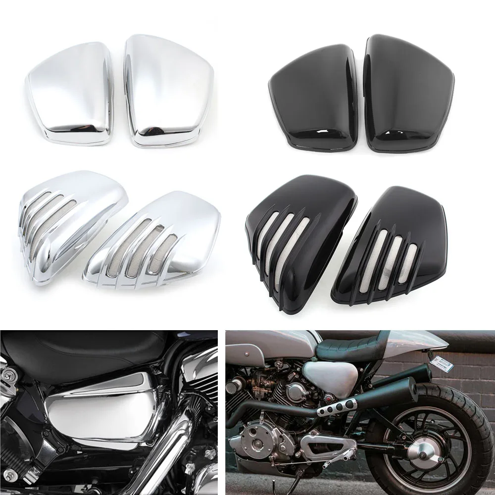 

Motorcycle Chrome Black Side Fairing Battery Cover L&R Battery Protector Pannel For Yamaha Virago XV700 XV750 XV1000 XV1100 84+