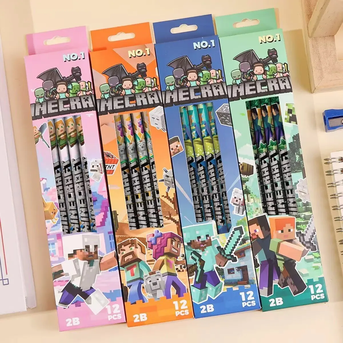 

=HOT 4pcs-12pcs Pencil no box High Appearance Level Minecrafted 2B Pencil Children Special Wood Pen Stationery Birthday Gift