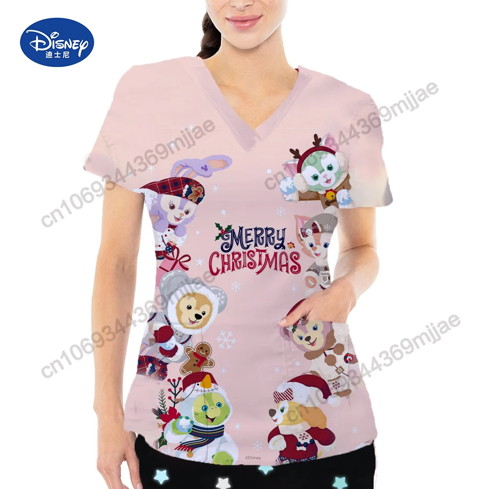 Uniforme d'infirmière à col en V pour femmes, t-shirt Disney, chemisier à la mode coréenne, t-shirt à poches pour femmes, Yk2, 2023