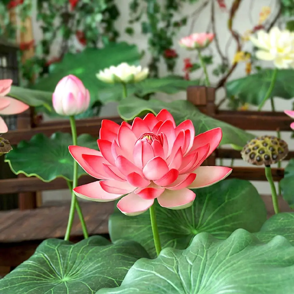 Artistic Landscape Artificial Flower DIY Decoration Long Stem Simulated Lotus Flower Props Green Plant Decorative Fake Flower