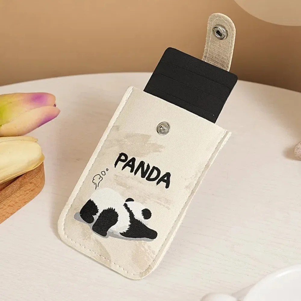 PU Leather Pull Out ID Cards Holder Pouch Ultra-thin Bank Credit Card Organizer Cat Printed Waterproof Panda Printed Coin Purse