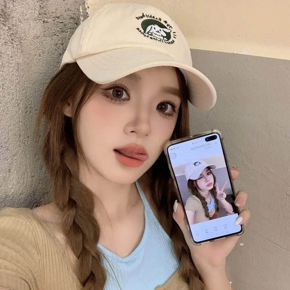 

Fashion Adjustable Rabbit Baseball Cap Korean Embroidery Vintage Baseball Cap Cotton Casual Teenagers Hat Male Female