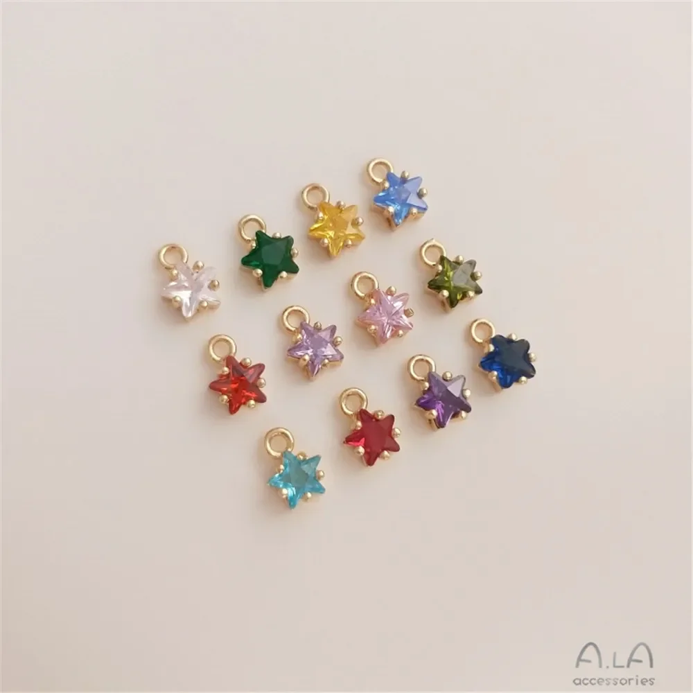 

Color five star zircon birthday stone pendant 12 constellation lucky stone 14K gold color diy jewelry pendant