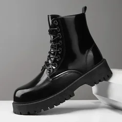 Doc Martens men's summer breathable high top British style sportcasual bright leather biker boots Black platform work boots