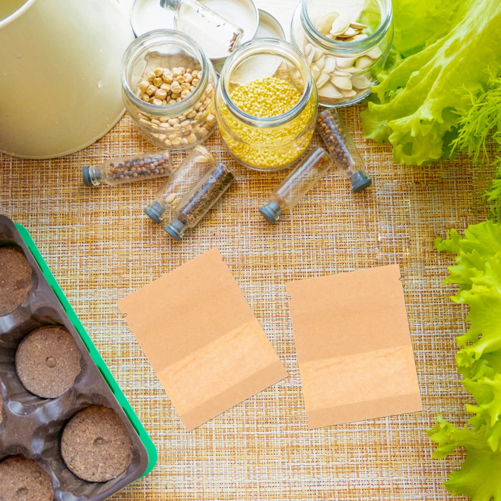 

100Pcs Seed Storage Envelopes Clear Window Waterproof Resealable Organizer for Vegetable Flower Seeds Khaki Seed Holder