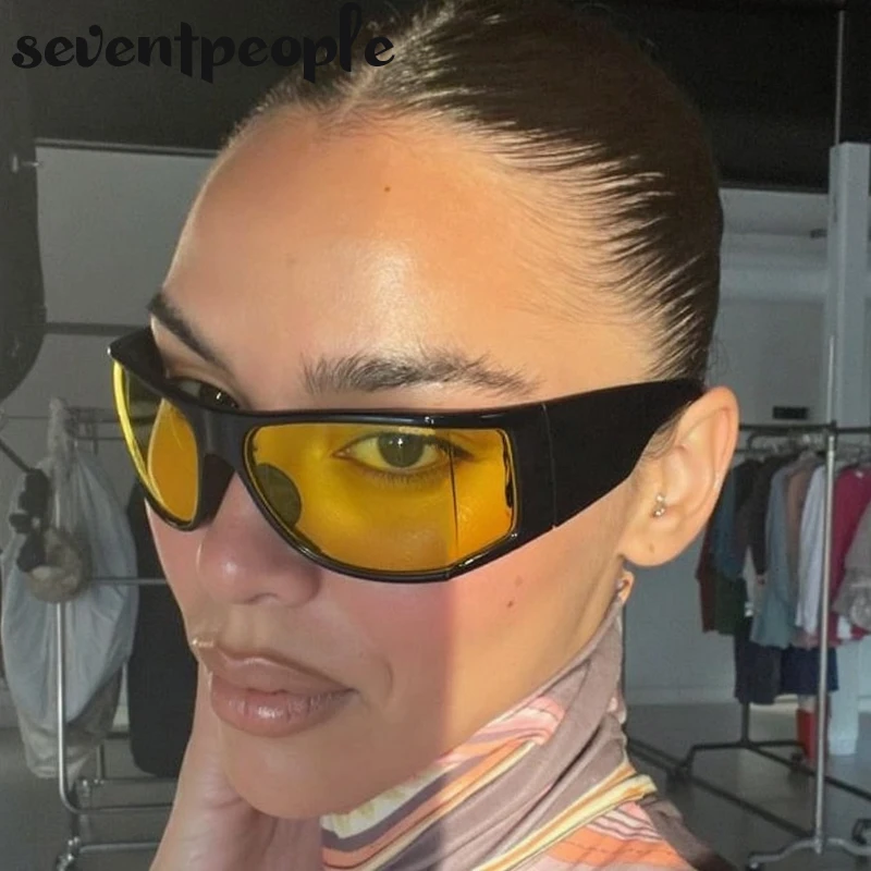 

Y2K Punk Rectangle Wrap Around Sunglasses Women 2025 Luxury Brand Vintage Steampunk Shield Goggle Sun Glasses For Ladies Shades