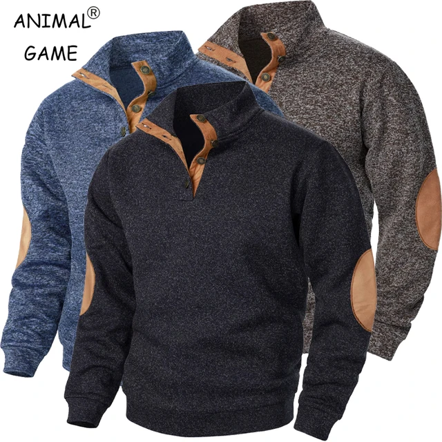 Męska jesienno-wiosenna stójka bluzy z długim rękawem Top Casual ciepły sweter odzież uliczna dla mężczyzn sportowe płaszcze jeździeckie