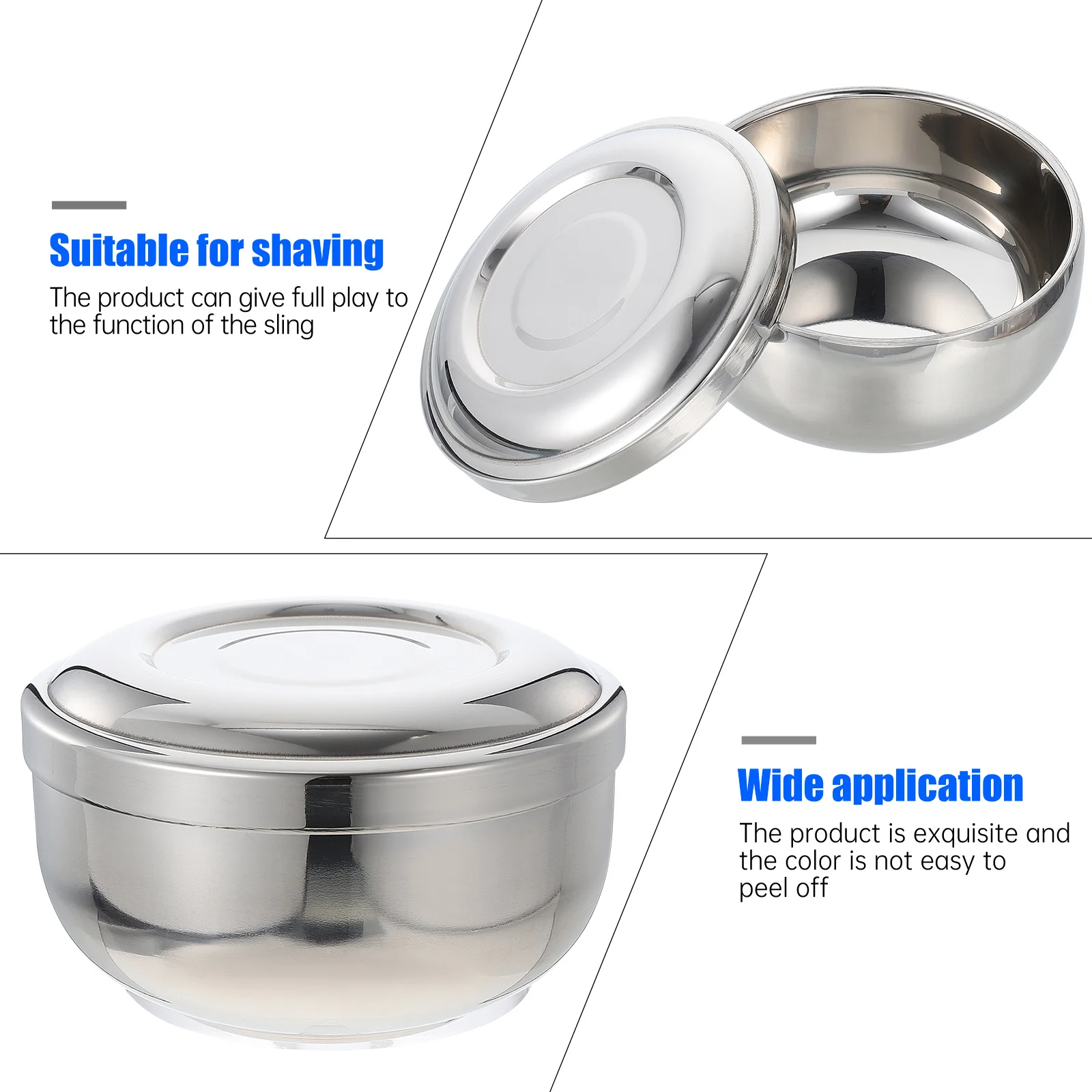 Tigela de sabão de barbear de aço inoxidável, recipiente de espuma com tampa de grande capacidade, acessório de barbear masculino, durável e prático, barbeiro, 1 peça