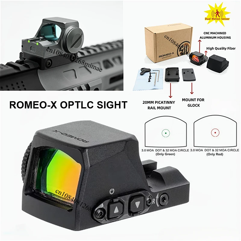 [CNC] ROMEO-X Red Dot Sight RMR Footprint Hunting Pistol Handgun Rear Sight w/Glock Mount Plate&Picatinny Mount Shake Awake