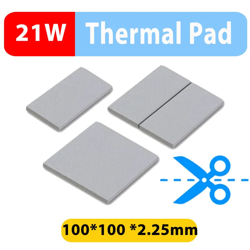 Przewodność cieplna 21W/mK, termopad 2.25mm 100x100mm, radiator CPU, chłodzenie, przewodząca silikonowa podkładka termiczna, izolacja termiczna