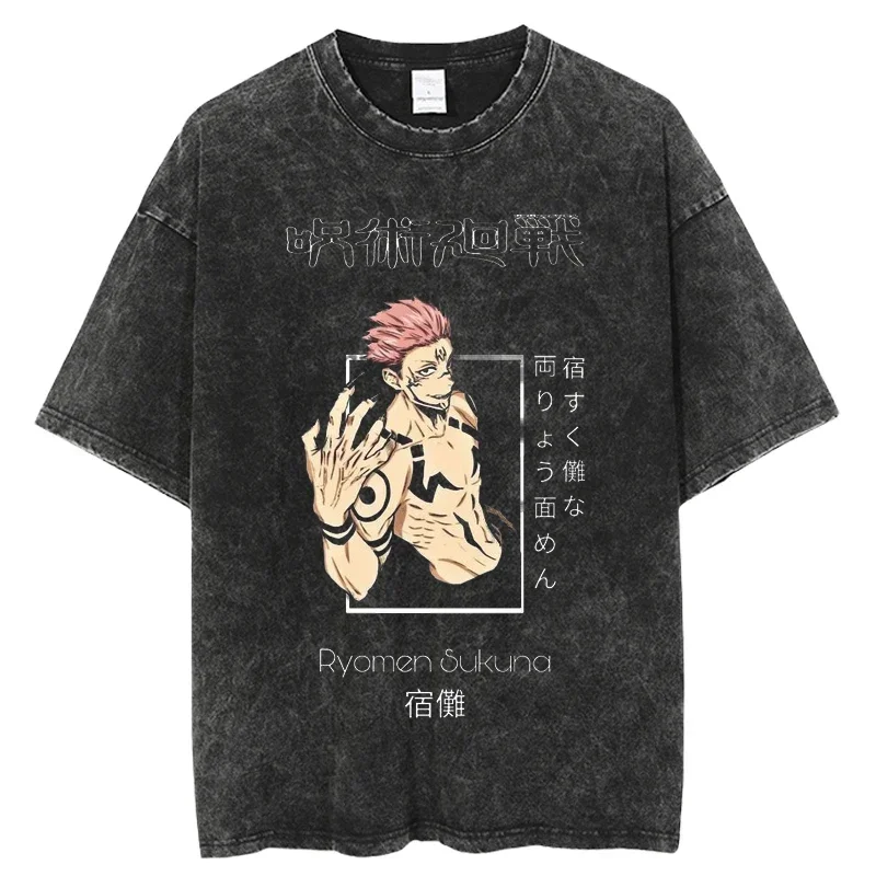 Wholesale Oversized t Shirt Japanese Anime Jujutsu Kaisen T Shirt Women Summer Washed Tops T-Shirt Harajuku Graphic Casual Tees