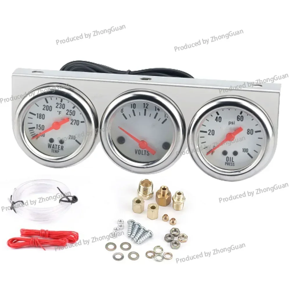 Car Modification Instrument 2 Inch 52MM Mechanical Shell Triple in One Water Temperature Oil Pressure Voltmeter