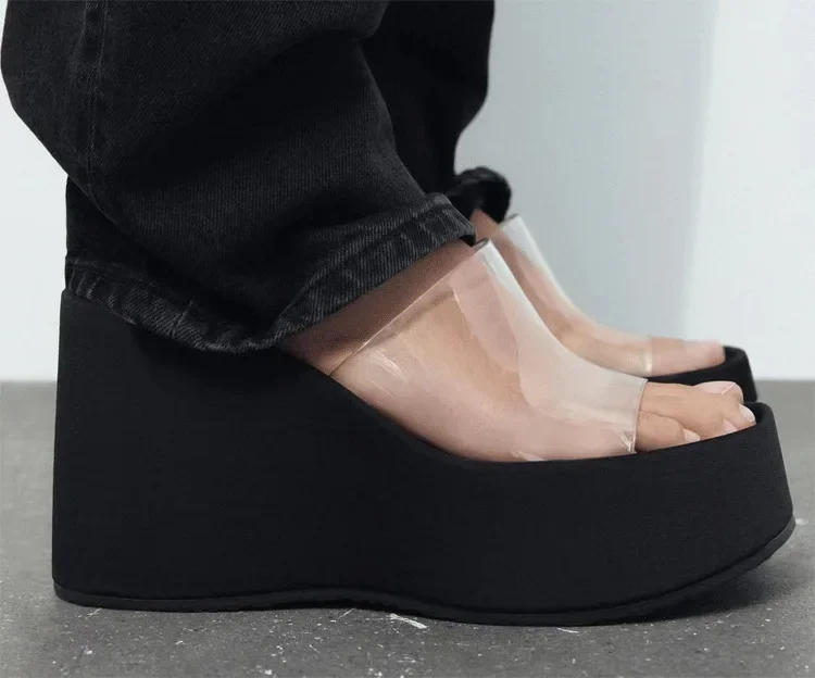 الشرائح كعب أسافين شفافة للنساء ، النعال منصة السيدات ، الشقق الشاطئ عارضة ، أزياء أنيقة ، الصيف #2