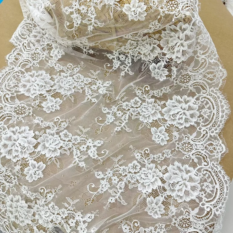 3M Ivory White Handmade Eyelash Lace Trim for Wedding Veil Shawl Sewing Accessories