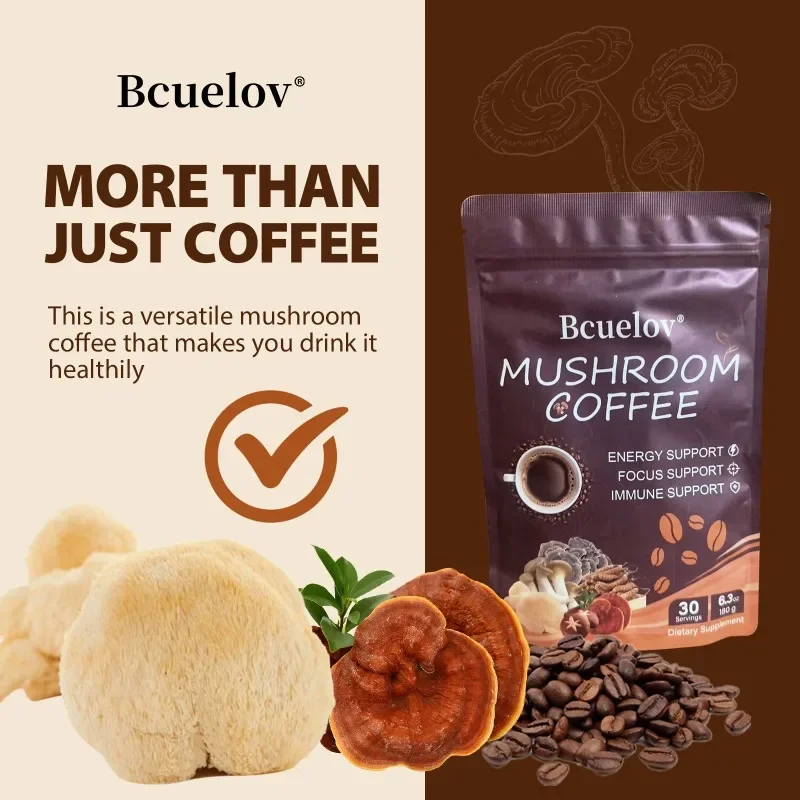 Organic Mushroom Coffee - 6 Types of Mushrooms (Hericium, Cordyceps, Reishi, Etc.) To Support Immunity, Focus & Energy Health