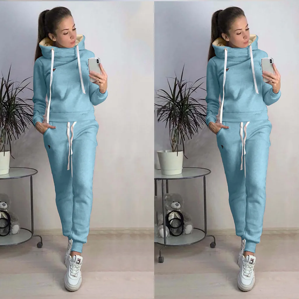 Autumn Winter 2 Piece Set Tracksuit Women Sportwear Fleece Hoodies Pullover Sweatshirts Baggy Trousers Jogger Pants Warm Outfits