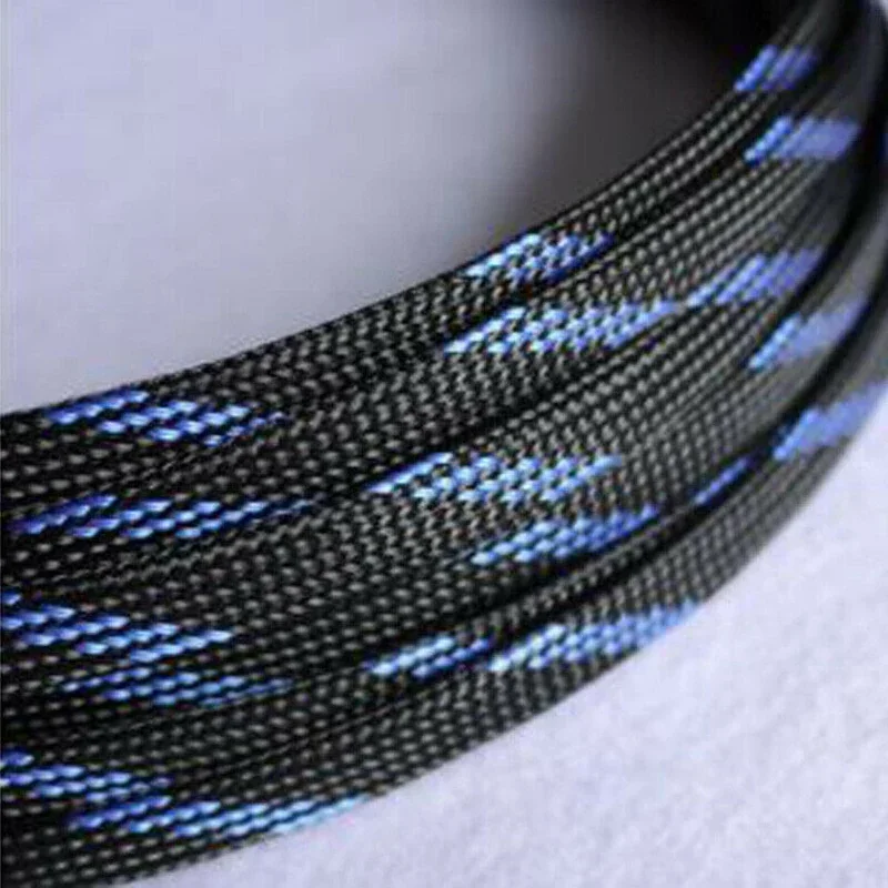 Nuevo Fundas de Cable de 1-50M, malla de piel de serpiente negra y azul, protección de alambre, revestimiento aislante expandible PET apretado de nailon trenzado