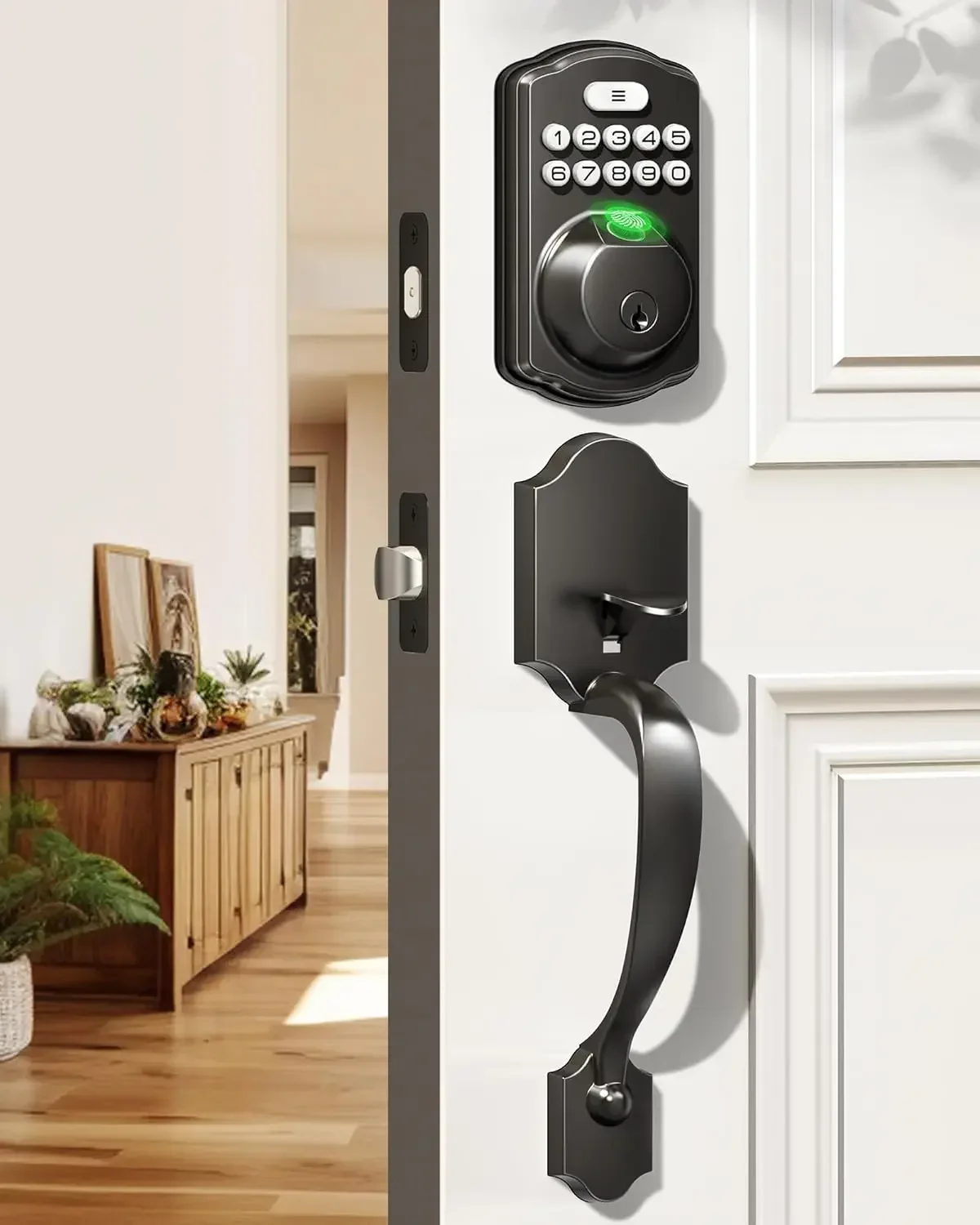 Fingerprint Door Lock Set, Keyless Entry Door Lock, Front Door Handle Set, Electronic Keypad Deadbolt with Lever Handle