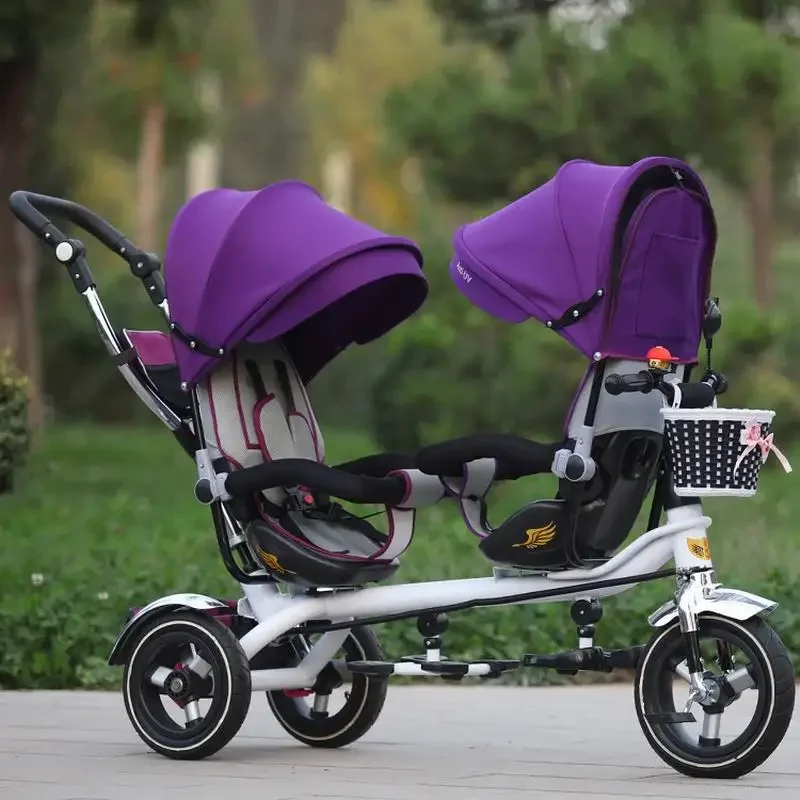 outlet child stroller good quality Twins baby tricycle bike double seat tricycle trolley baby bike for 6 month to 6 year