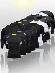 Camisetas estampadas de compresión para hombre, ropa deportiva para gimnasio, entrenamiento, MMA, para entrenamiento