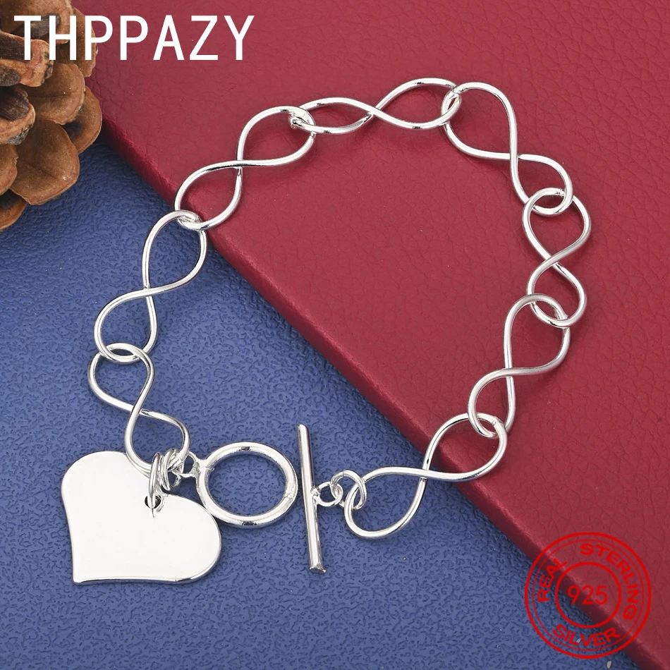 

THPPAZY 925 Sterling Silver Heart Pendant 8-Inch Bracelet Sweet Romantic Exquisite Jewelry Gift For Women Charm Engagement Party