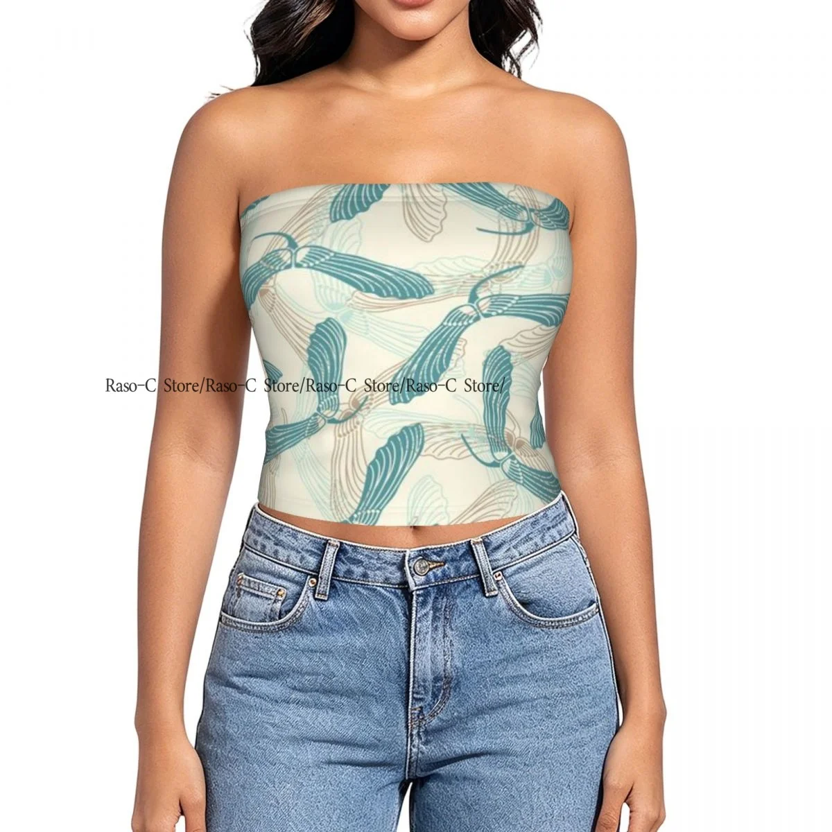 Strapless Sexy Tube Tops Summer Outfits Women Backless Shoulder Wrap Butterfly Maple Female Crop Top