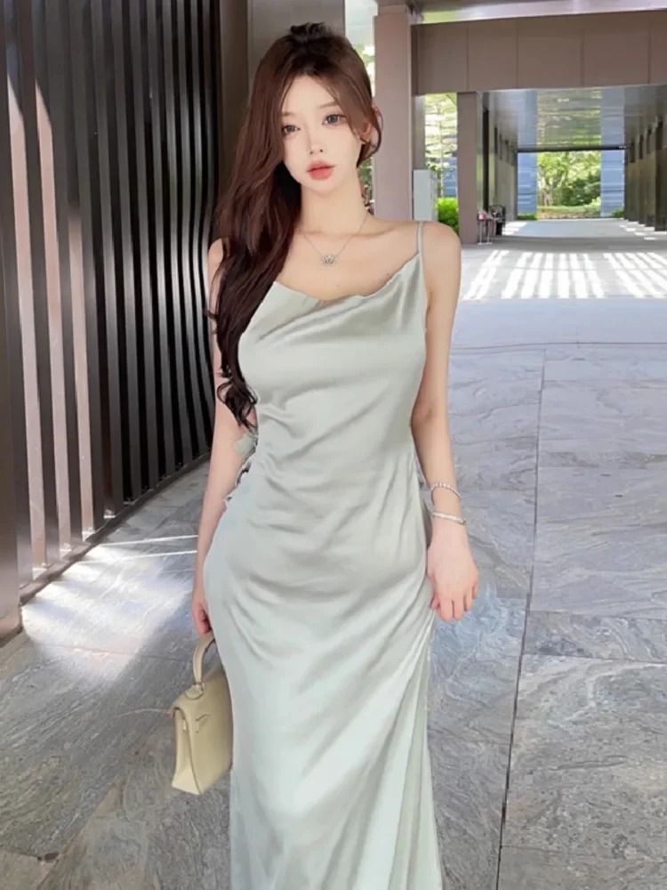 Topenomi Sexy Backless Cocktail Evening Dresses Women Gown French Luxury High Waist Temperament Slim Graduation Party Long Dress