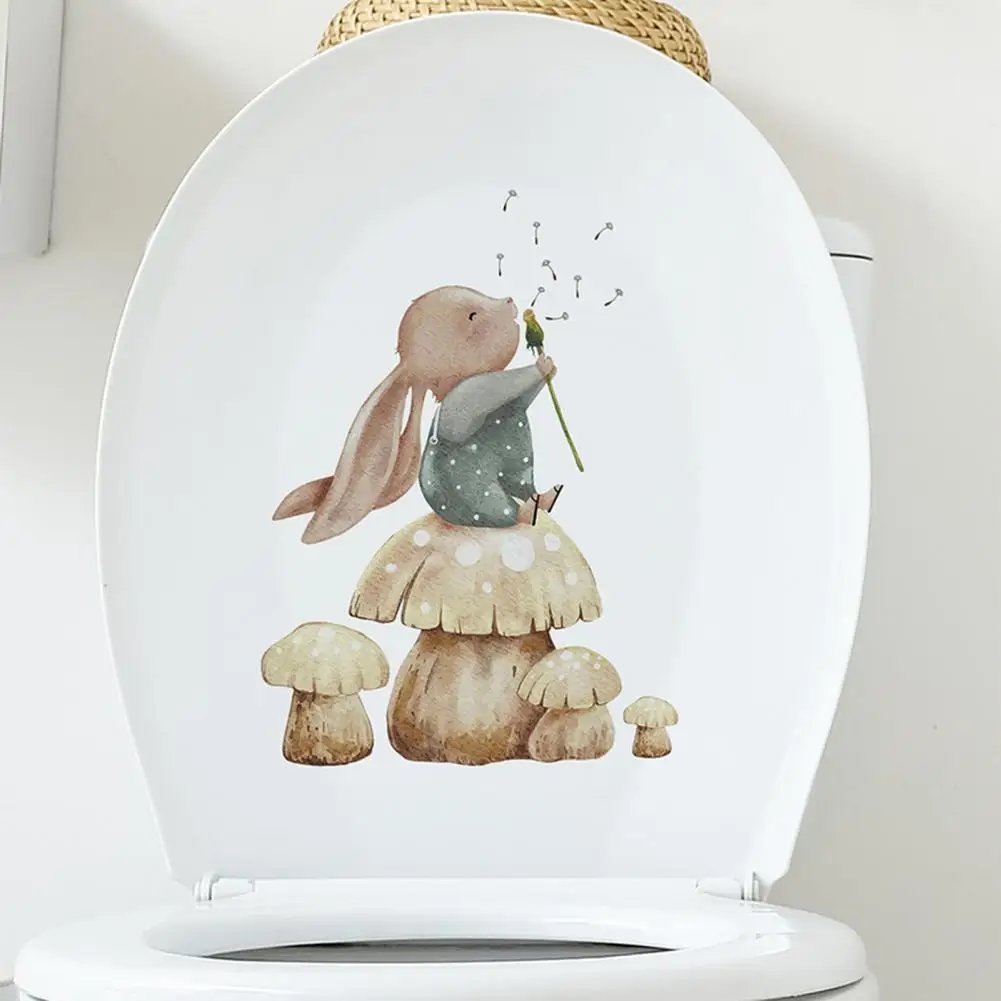 Toilet Sticker Vibrant Color Long-lasting Wall Sticker Strong Adhesive Cute Rabbit Sticker for Home Bathroom