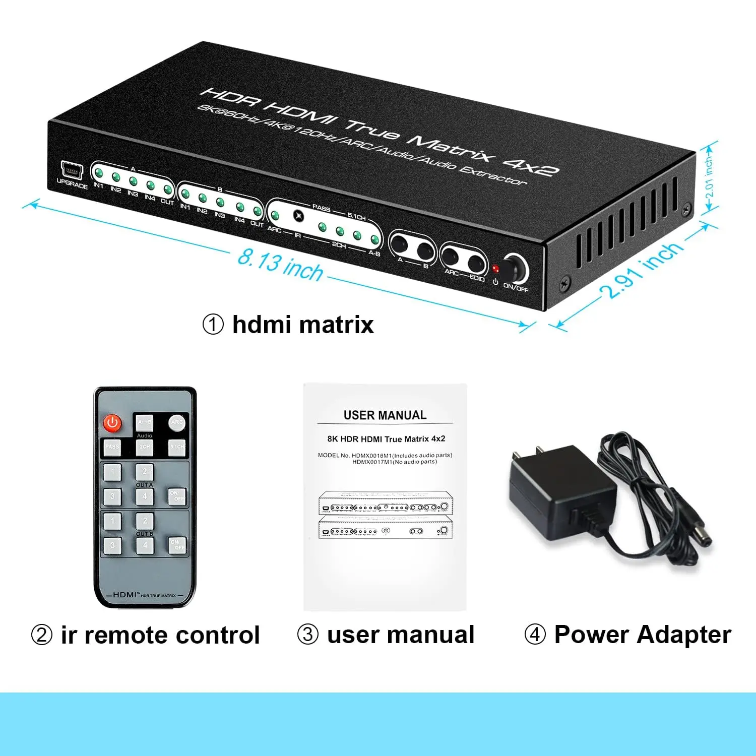 8K HDMI-متوافق 2.1 مصفوفة الجلاد 4 في 2 خارج ARC إلى SPDIF 2CH مستخرج الصوت 4K @ 120 هرتز ALLM VRR Dolby Vision Atmos HDR 10+